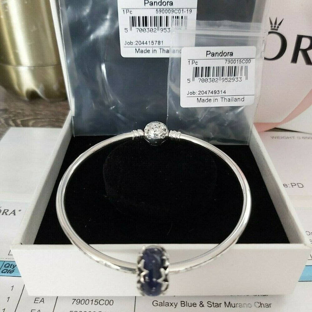 Auth Pandora LTD EDT Stars & Galaxy Bangle & Galaxy Blue & Star Murano Gift set